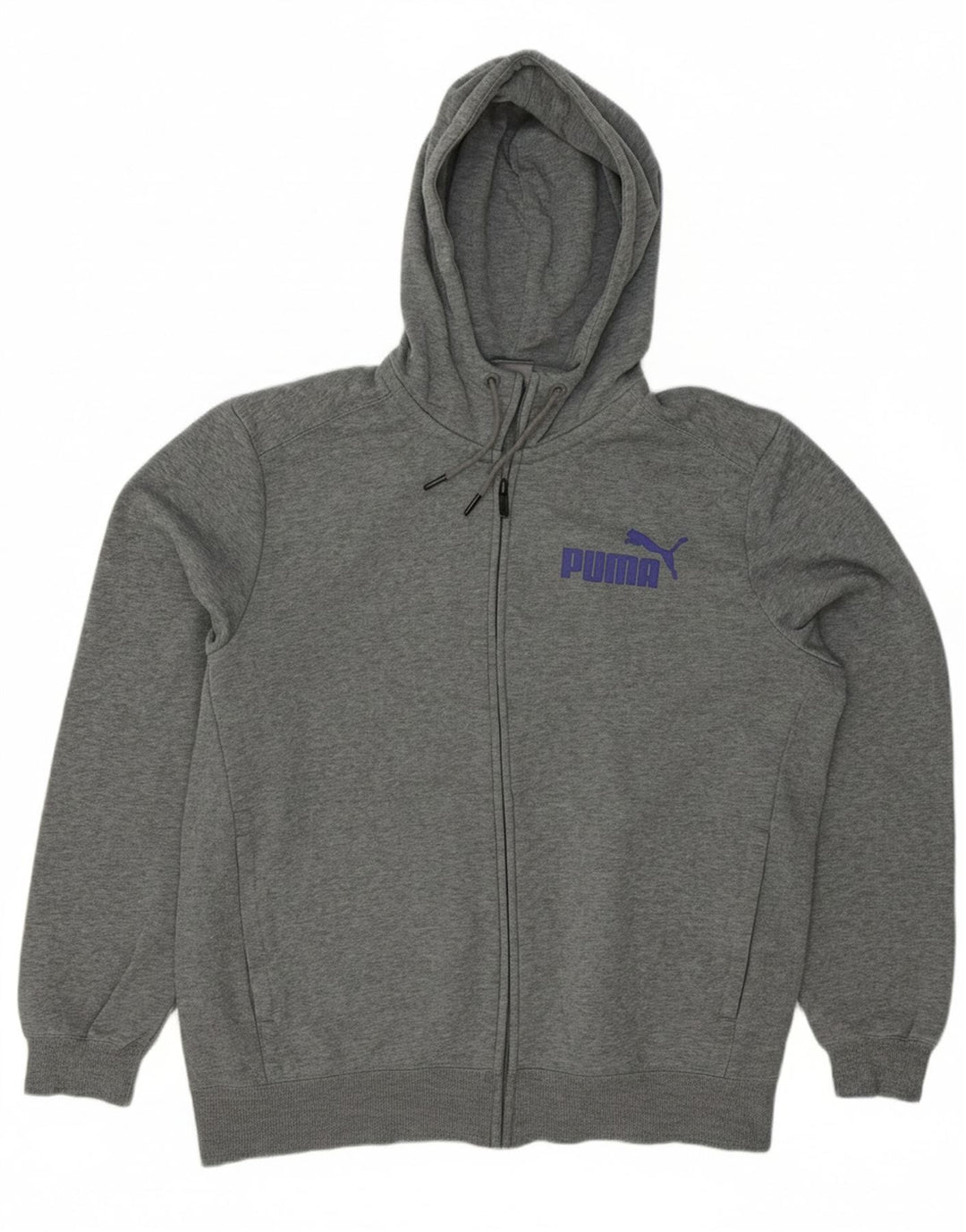 PUMA Mens Graphic Zip Hoodie Sweater Large Grey Cotton