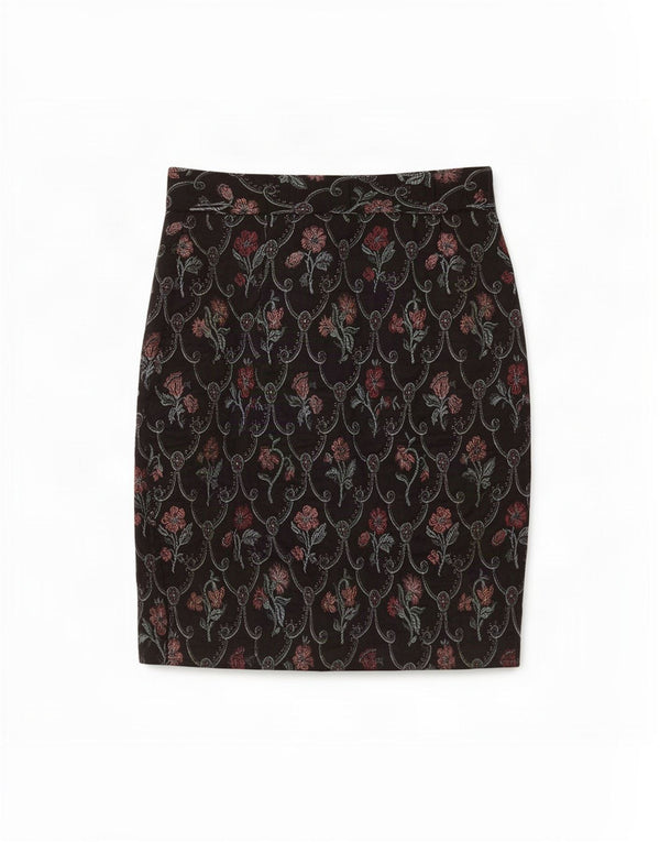 Vintage Womens Pencil Skirt Medium W28 Black Floral Viscose