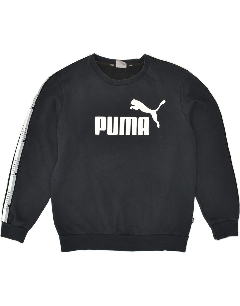 PUMA Mens Graphic Sweatshirt Jumper Medium Black Cotton | Vintage Puma | Thrift | Second-Hand Puma | Used Clothing | Messina Hembry 