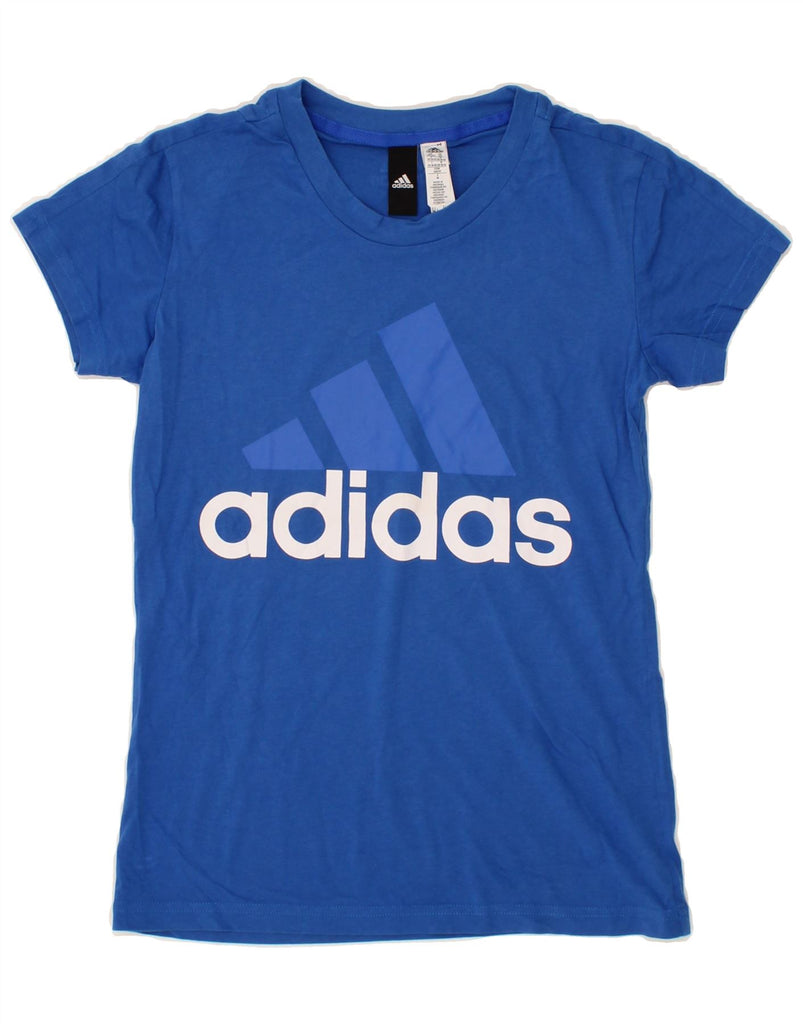 ADIDAS Womens Graphic T-Shirt Top UK 4/6 XS Blue Cotton Vintage Adidas and Second-Hand Adidas from Messina Hembry 