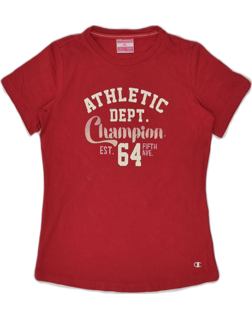 CHAMPION Girls Graphic T-Shirt Top 13-14 Years XL Red | Vintage Champion | Thrift | Second-Hand Champion | Used Clothing | Messina Hembry 