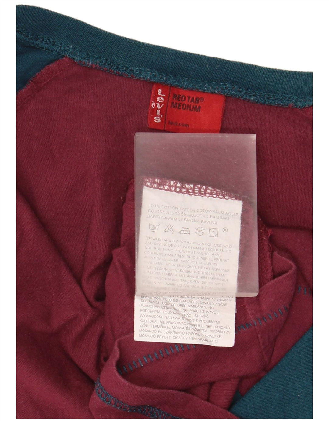 Levi's Womens Graphic Top Long Sleeve UK 14 Medium Burgundy Colourblock