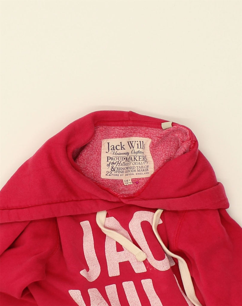 JACK WILLS Womens Graphic Hoodie Jumper UK 8 Small Red Cotton | Vintage Jack Wills | Thrift | Second-Hand Jack Wills | Used Clothing | Messina Hembry 