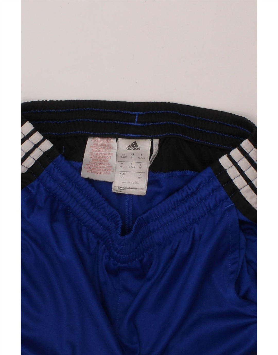 ADIDAS Boys Climalite Sport Shorts 13-14 Years  Blue Colourblock Polyester Vintage Adidas and Second-Hand Adidas from Messina Hembry 