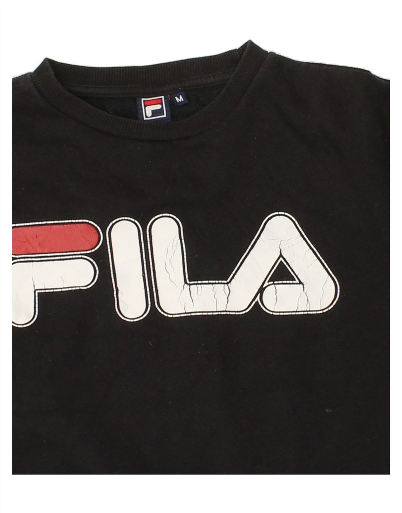 FILA Womens Graphic Sweatshirt Jumper UK 14 Medium Black Polyester Vintage Fila and Second-Hand Fila from Messina Hembry 