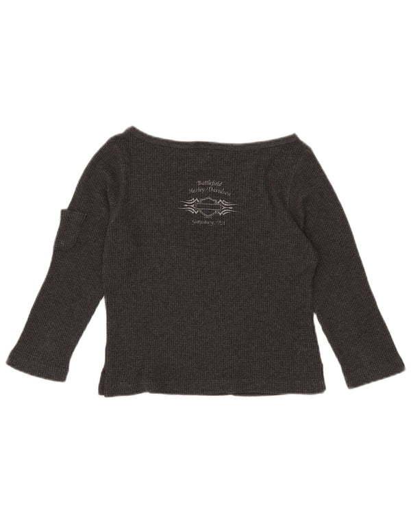 Harley Davidson Womens Crop Graphic Top Long Sleeve UK 10 Small Grey Cotton