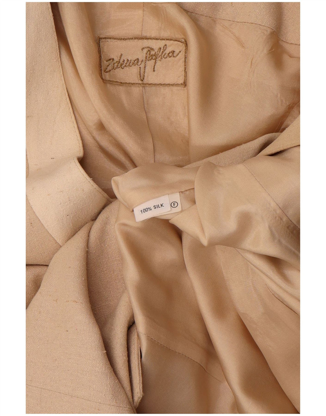 Vintage Womens Longline 1 Button Blazer Jacket UK 10 Small Beige Silk