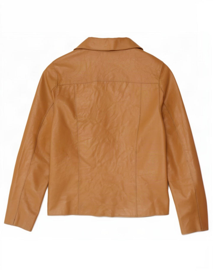 Vintage Womens Leather Jacket UK 8 Small Beige