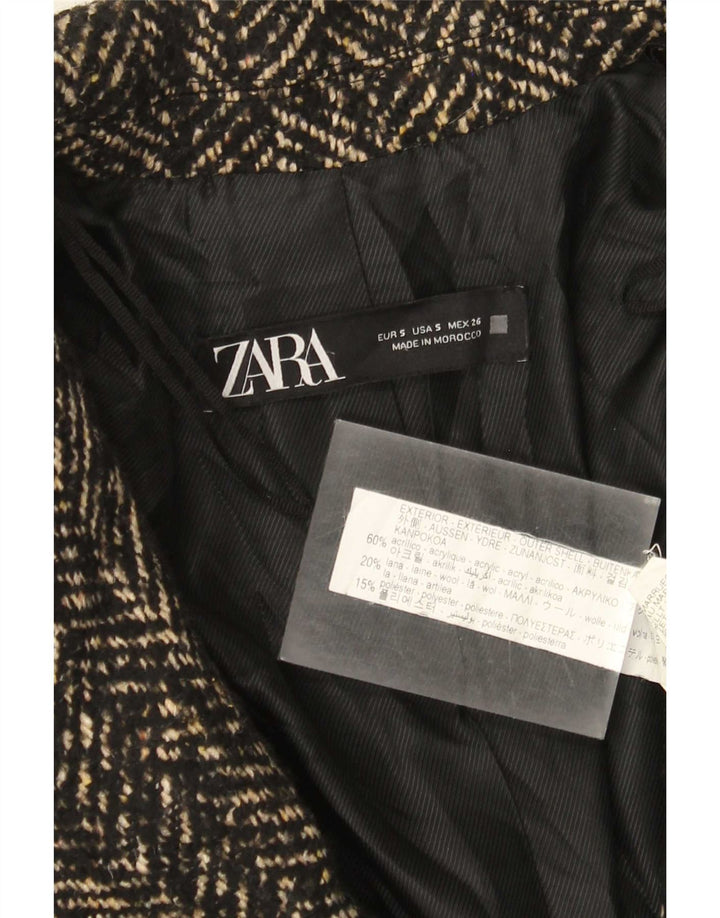 Zara Womens Overcoat UK 10 Small Black Herringbone Acrylic