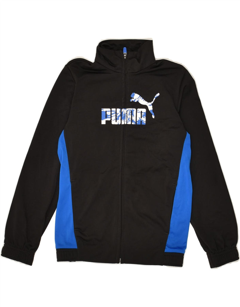 PUMA Boys Graphic Tracksuit Top Jacket 7-8 Years Black Colourblock | Vintage Puma | Thrift | Second-Hand Puma | Used Clothing | Messina Hembry 