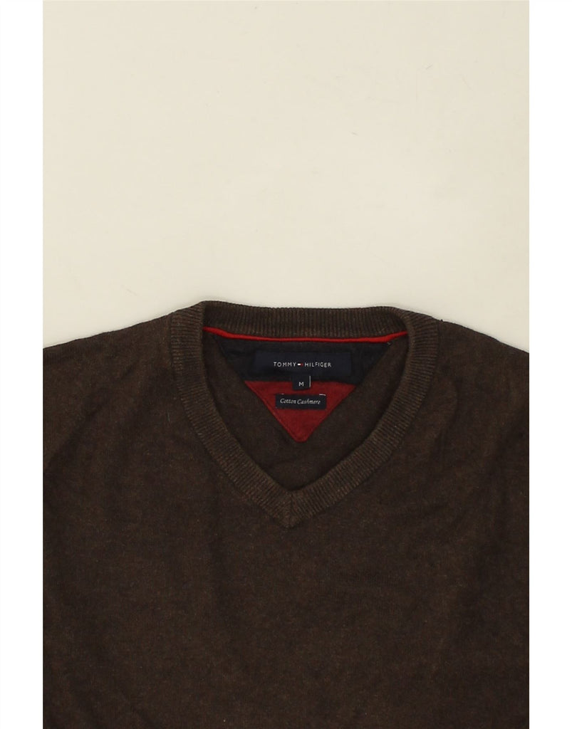 TOMMY HILFIGER Womens V-Neck Jumper Sweater UK 14 Medium Brown Cotton | Vintage Tommy Hilfiger | Thrift | Second-Hand Tommy Hilfiger | Used Clothing | Messina Hembry 