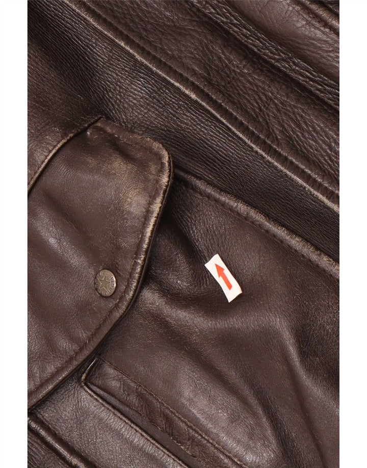 Bomb Boogie Mens Sky Loose Fit Leather Jacket UK 38 Medium Brown