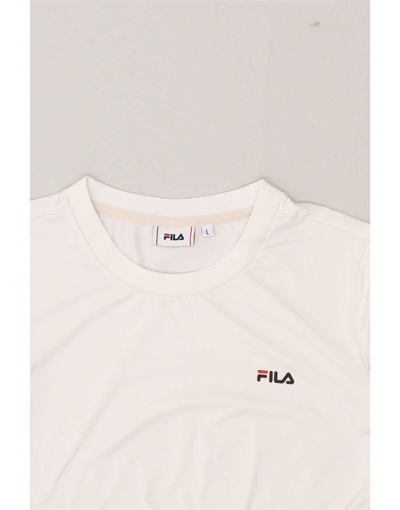 FILA Womens Crop Graphic T-Shirt Top UK 14 Large White Polyester Vintage Fila and Second-Hand Fila from Messina Hembry 