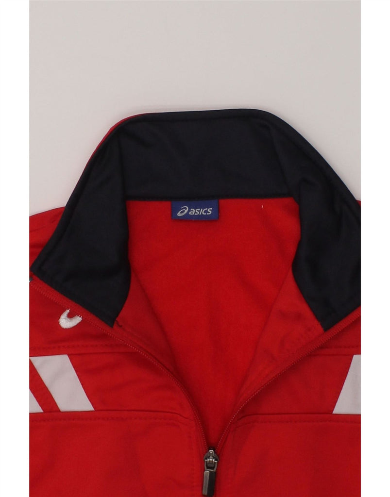 ASICS Boys Tracksuit Top Jacket 7-8 Years Red Colourblock Polyester | Vintage Asics | Thrift | Second-Hand Asics | Used Clothing | Messina Hembry 