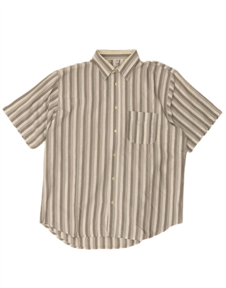 RIFLE Mens Short Sleeve Shirt XL Grey Striped Cotton Vintage Rifle and Second-Hand Rifle from Messina Hembry 