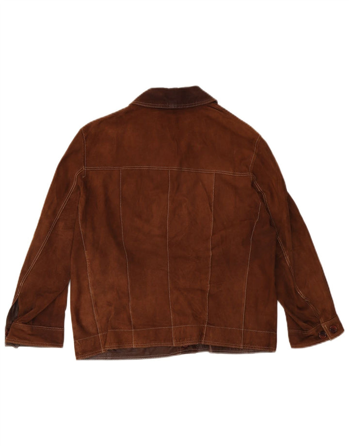 MADDOX Womens Crop 3/4 Sleeve Suede Jacket UK 14 Medium Brown