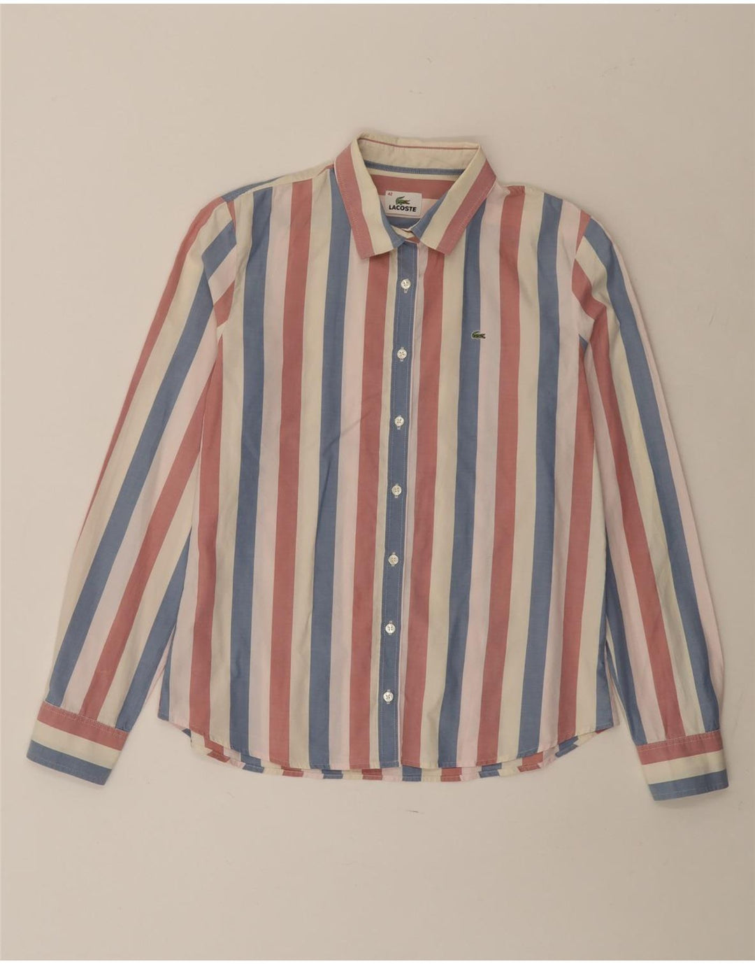 Lacoste Womens Shirt Size 42 Large Multicoloured Striped Cotton
