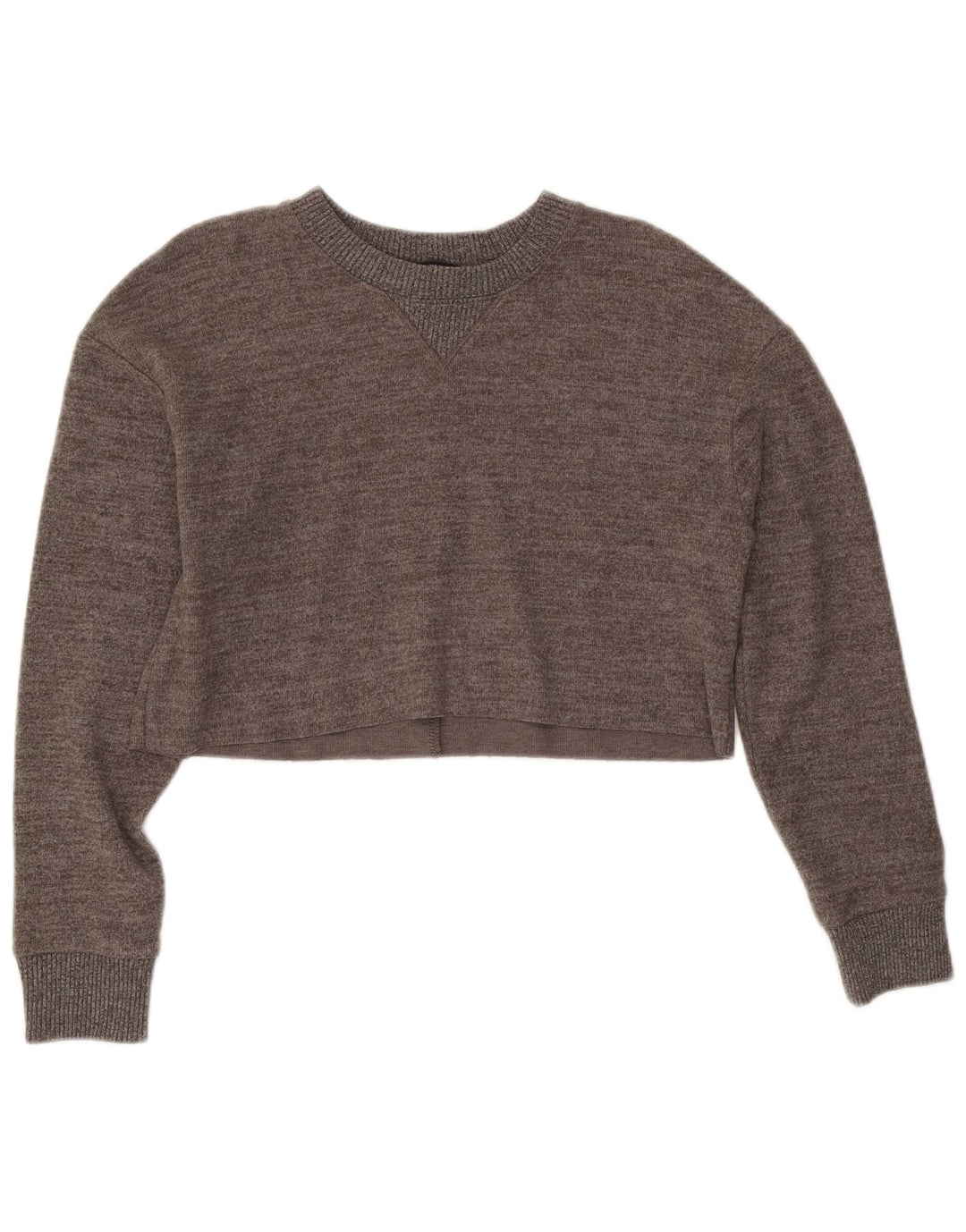 Zara Womens Crop Top Long Sleeve UK 10 Small Grey Flecked