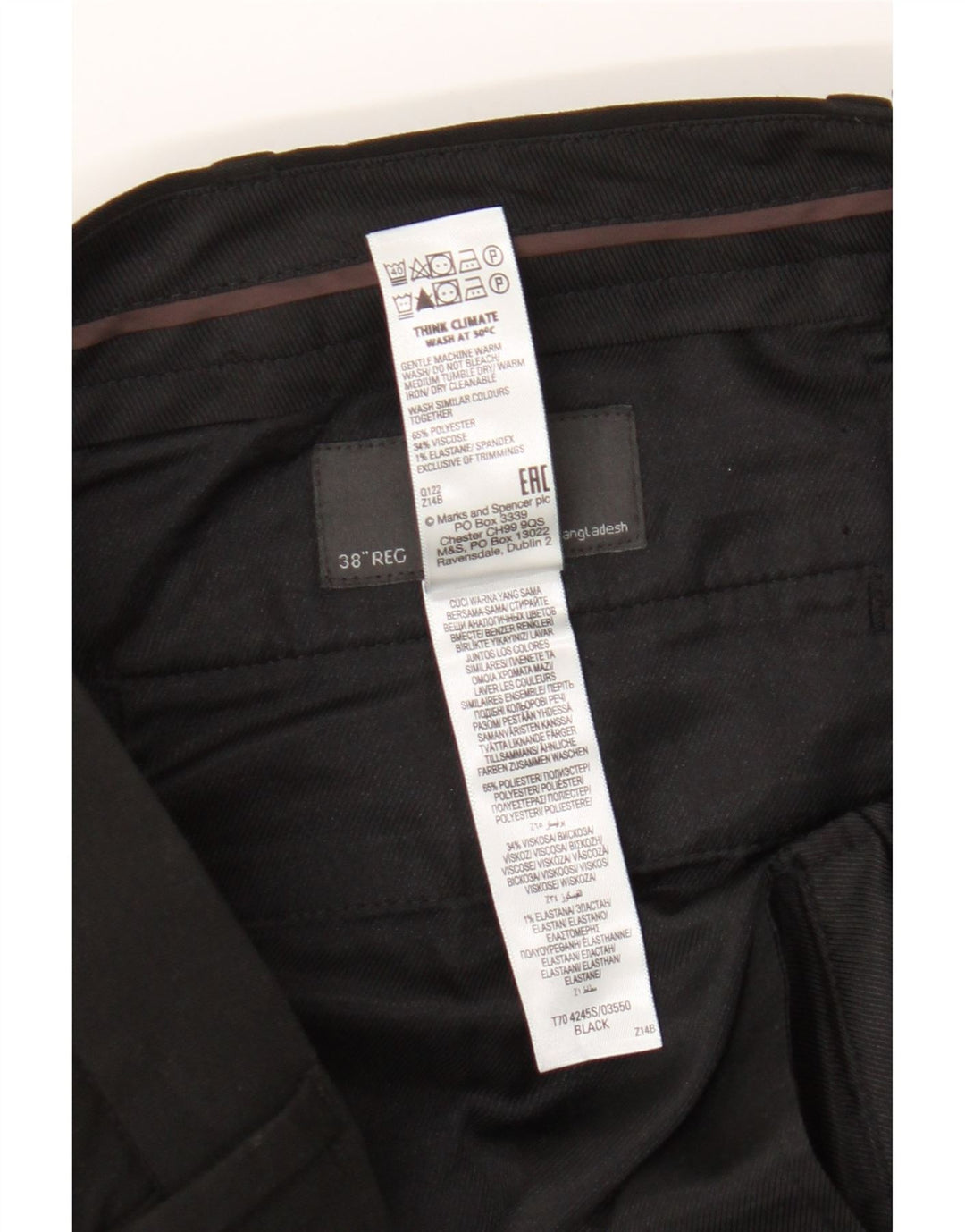 Marks & Spencer Mens Slim Chino Trousers W38 L31 Black Polyester