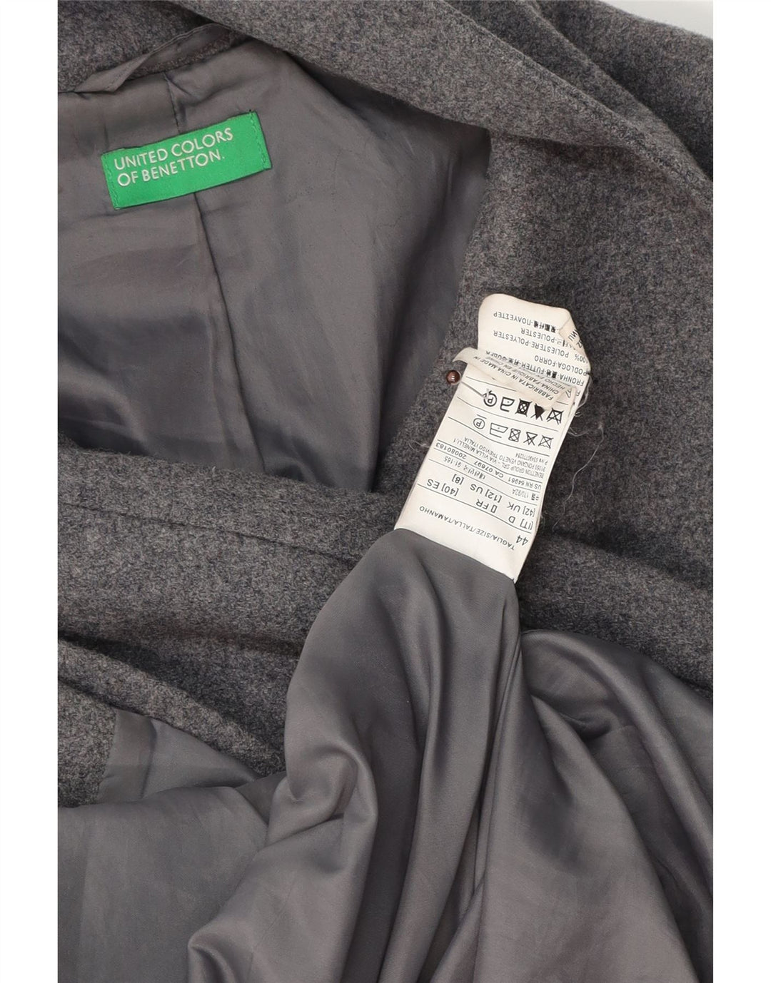 BENETTON Womens Overcoat UK 12 Medium Grey Wool