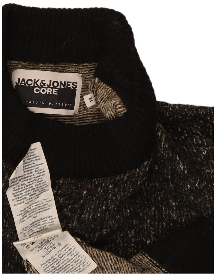 Jack & Jones Mens Crew Neck Jumper Sweater XL Black Flecked Polyester