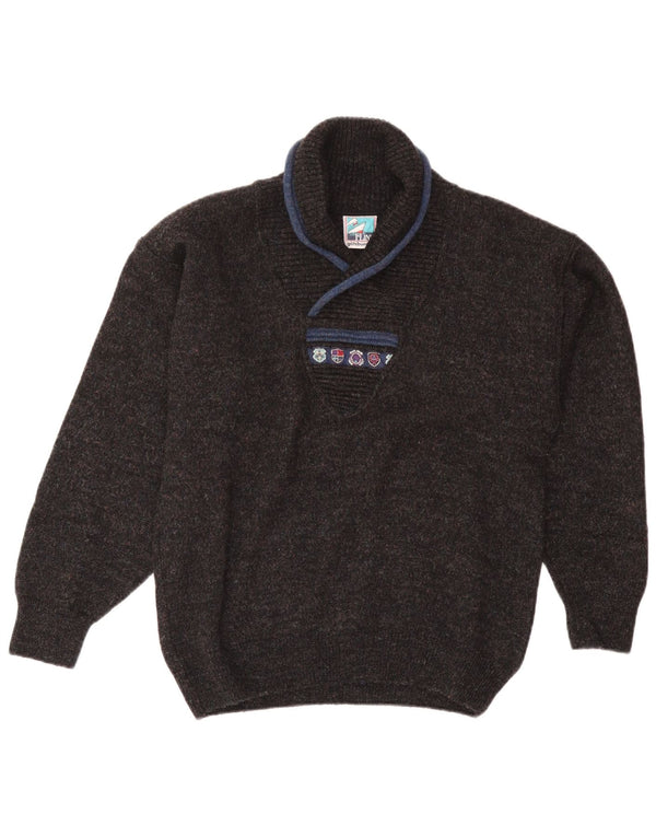 Vintage Mens Shawl Neck Jumper Sweater Medium Navy Blue Wool