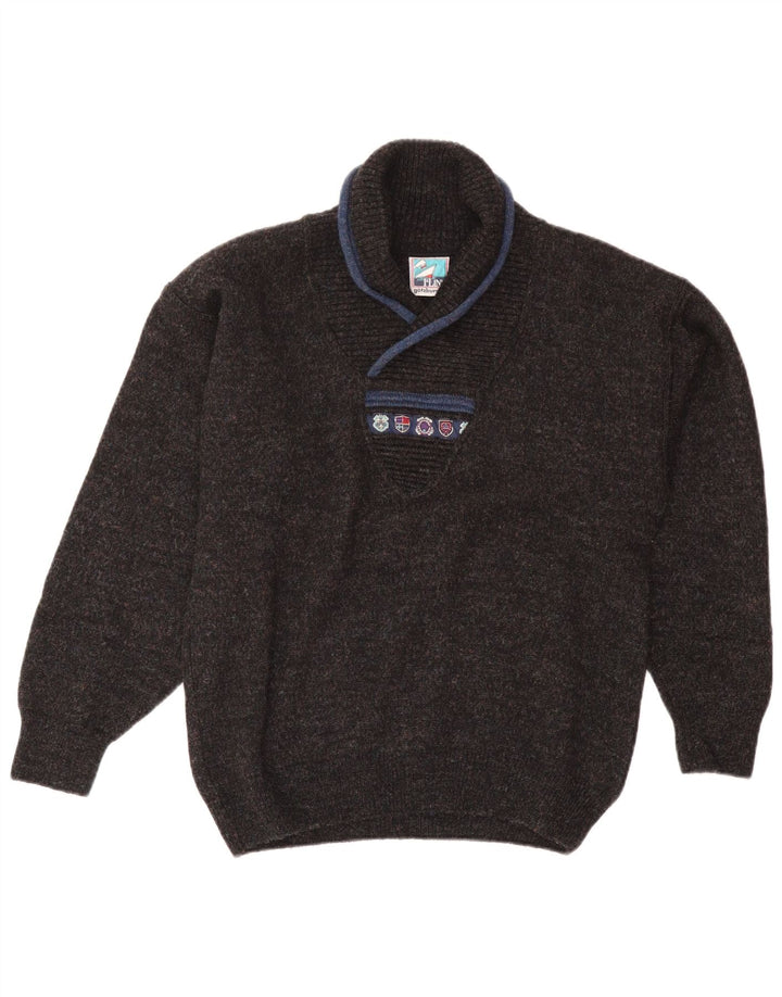 Vintage Mens Shawl Neck Jumper Sweater Medium Navy Blue Wool