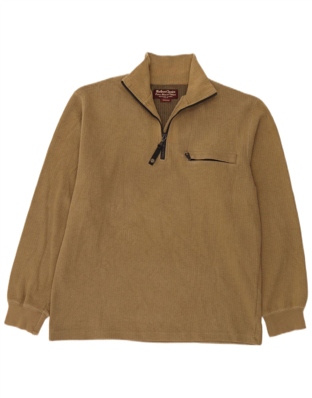 Marlboro Classics Mens Zip Neck Sweatshirt Jumper Medium Beige Cotton