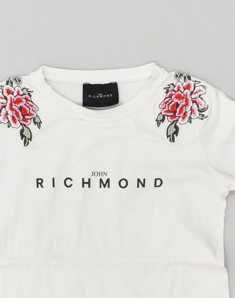 RICHMOND Girls Graphic T-Shirt Top 9-10 Years White Floral Cotton | Vintage Richmond | Thrift | Second-Hand Richmond | Used Clothing | Messina Hembry 