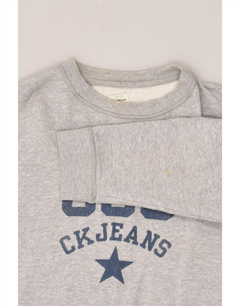 CALVIN KLEIN Boys Graphic Sweatshirt Jumper 15-16 Years Grey Cotton | Vintage Calvin Klein | Thrift | Second-Hand Calvin Klein | Used Clothing | Messina Hembry 