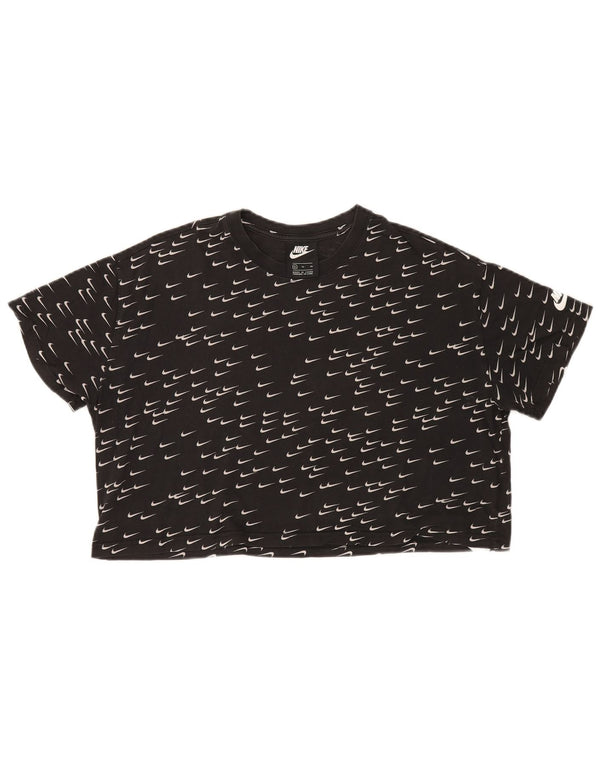 Nike Womens Crop Graphic T-Shirt Top UK 18 XL Black Cotton