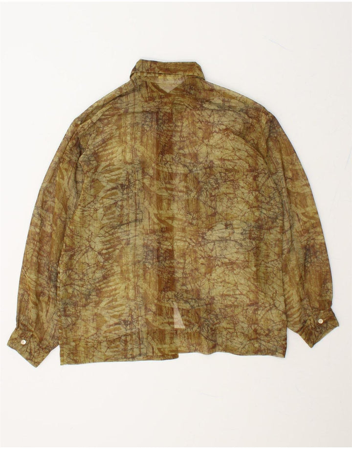 VINTAGE Womens Abstract Pattern Shirt Blouse UK 14 Medium Khaki Vintage Vintage and Second-Hand Vintage from Messina Hembry 
