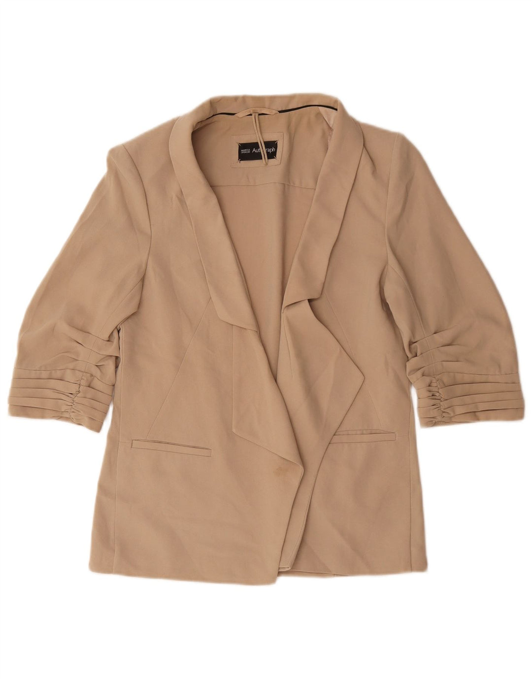 Marks & Spencer Womens 3/4 Sleeve Blazer Jacket UK 12 Medium Beige