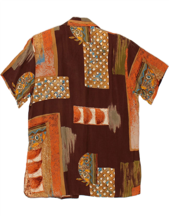 ST. BERNARD Womens Short Sleeve Shirt UK 10 Small  Brown Patchwork Cupro Vintage St. Bernard and Second-Hand St. Bernard from Messina Hembry 