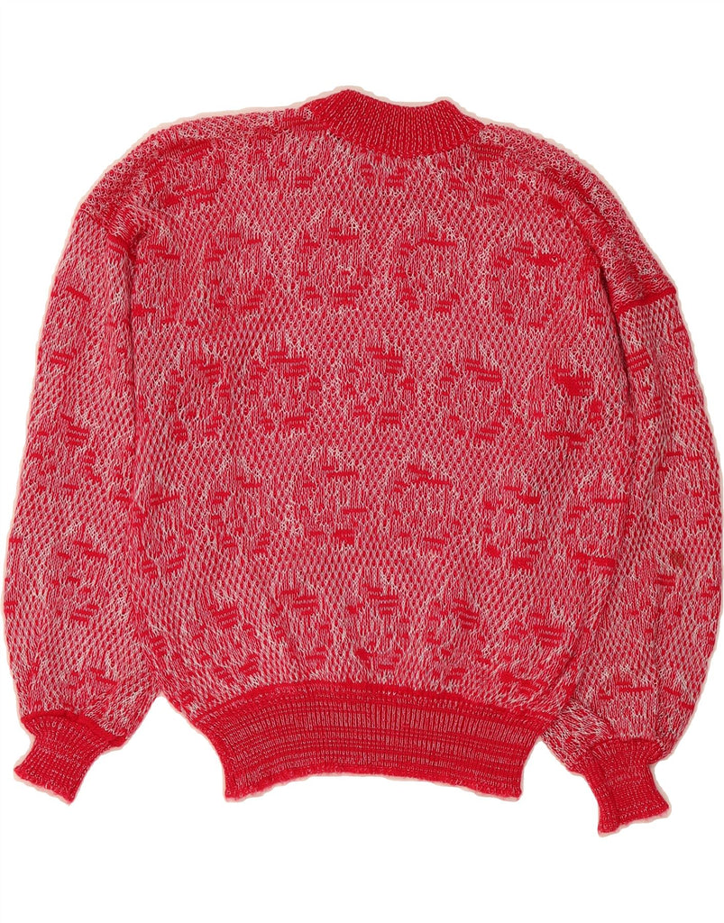 VINTAGE Womens Abstract Pattern Crew Neck Jumper Sweater UK 14 Medium Red Vintage Vintage and Second-Hand Vintage from Messina Hembry 