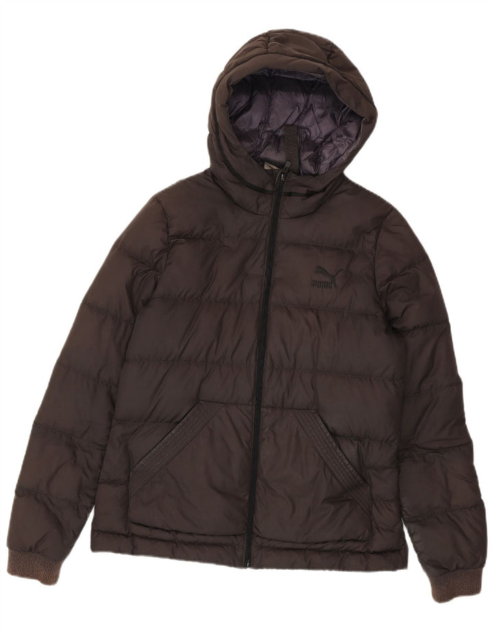 Puma Womens Hooded Padded Jacket UK 12 Medium Brown Polyester