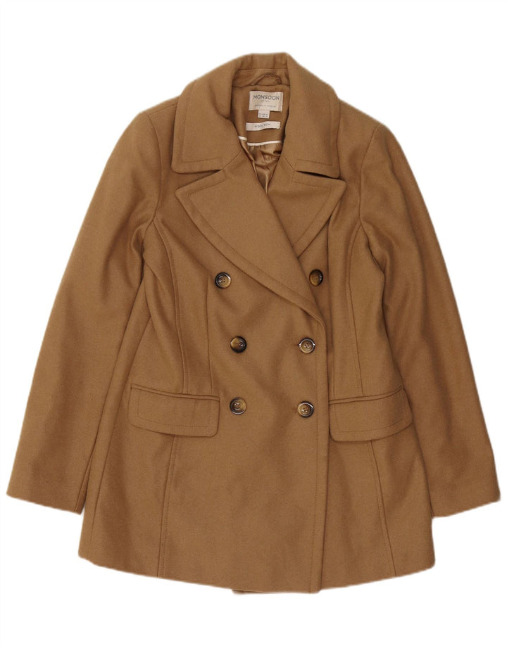 Monsoon Womens Pea Coat UK 10 Small Brown Wool