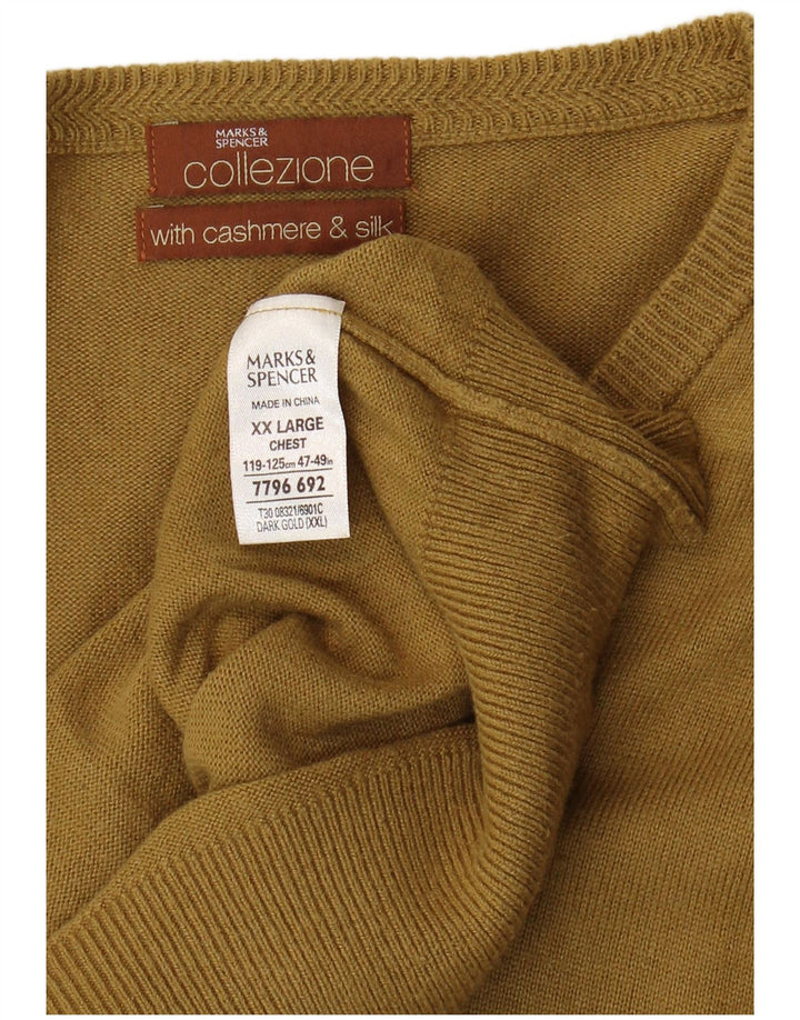 Marks & Spencer Mens V-Neck Jumper Sweater 2XL Beige Viscose