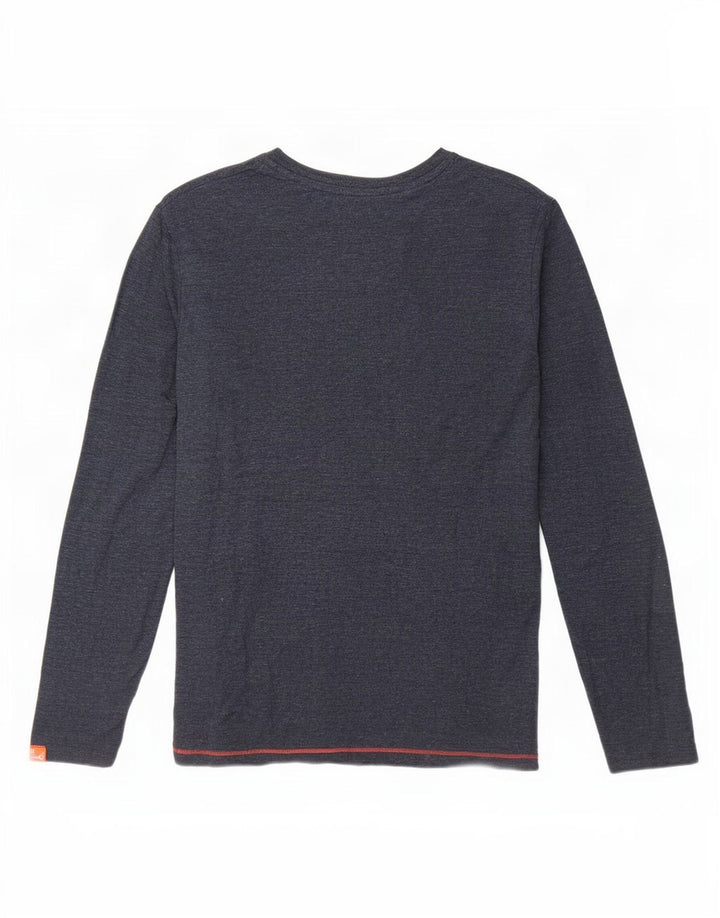 Superdry Mens Top Long Sleeve Small Navy Blue Flecked Cotton