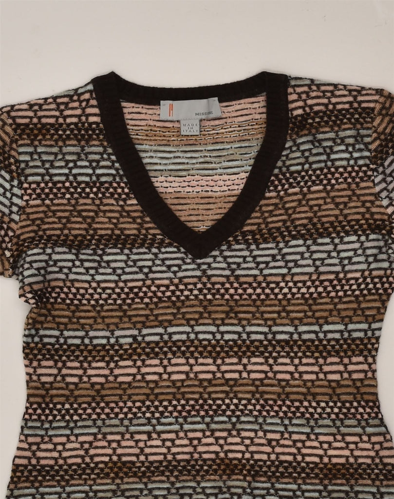 MISSONI Womens 3/4 Sleeve V-Neck Jumper Sweater IT 44 Medium Brown | Vintage Missoni | Thrift | Second-Hand Missoni | Used Clothing | Messina Hembry 