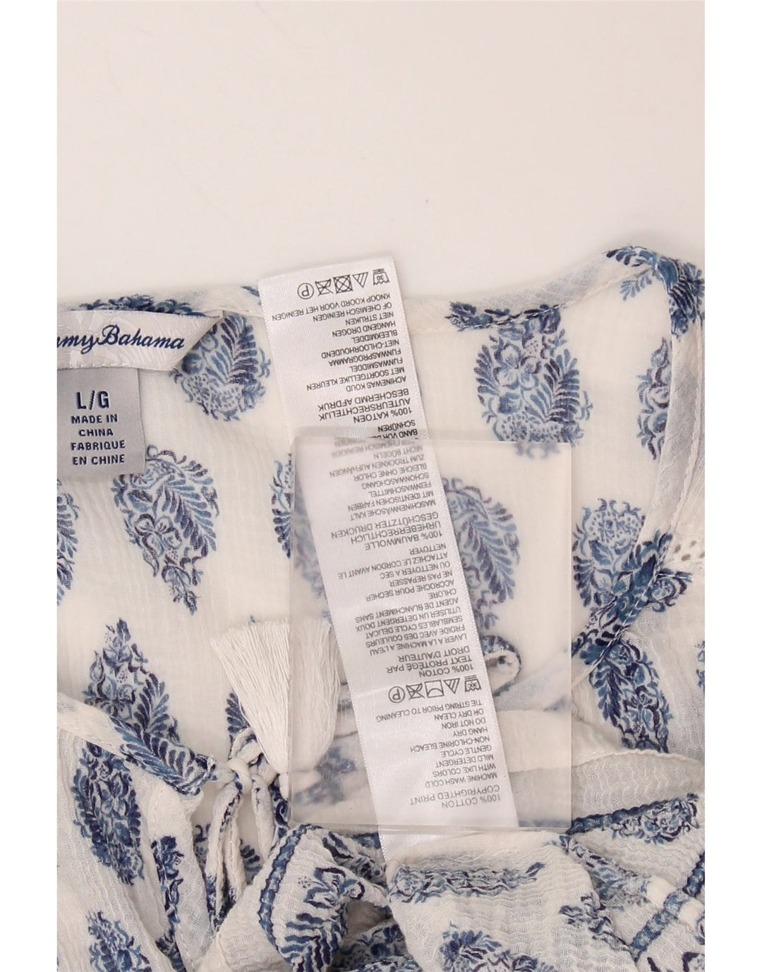 TOMMY BAHAMA Womens 3/4 Sleeve Blouse Top UK 16 Large White Paisley Cotton