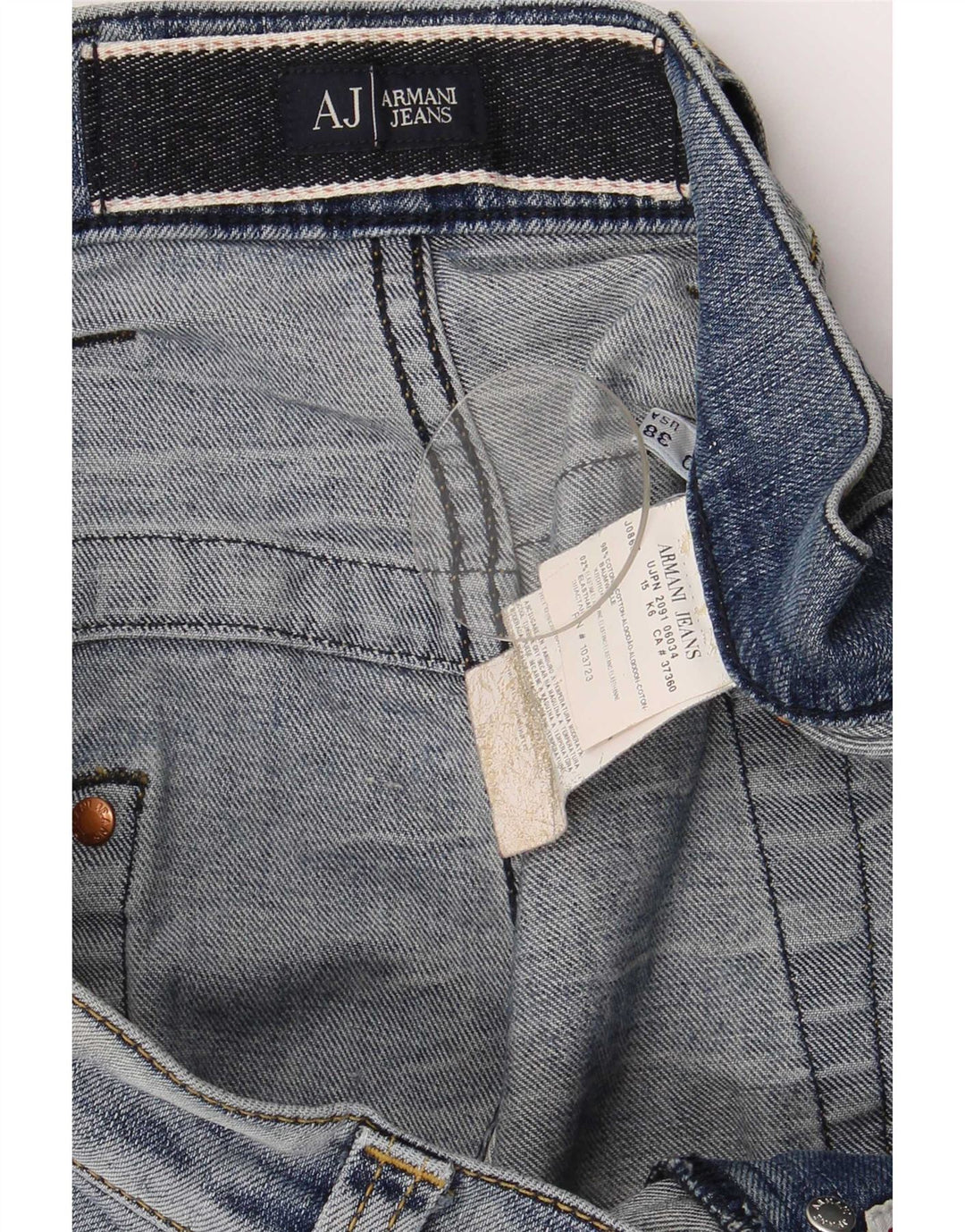 Armani Mens Distressed Straight Jeans W38 L32 Blue Cotton