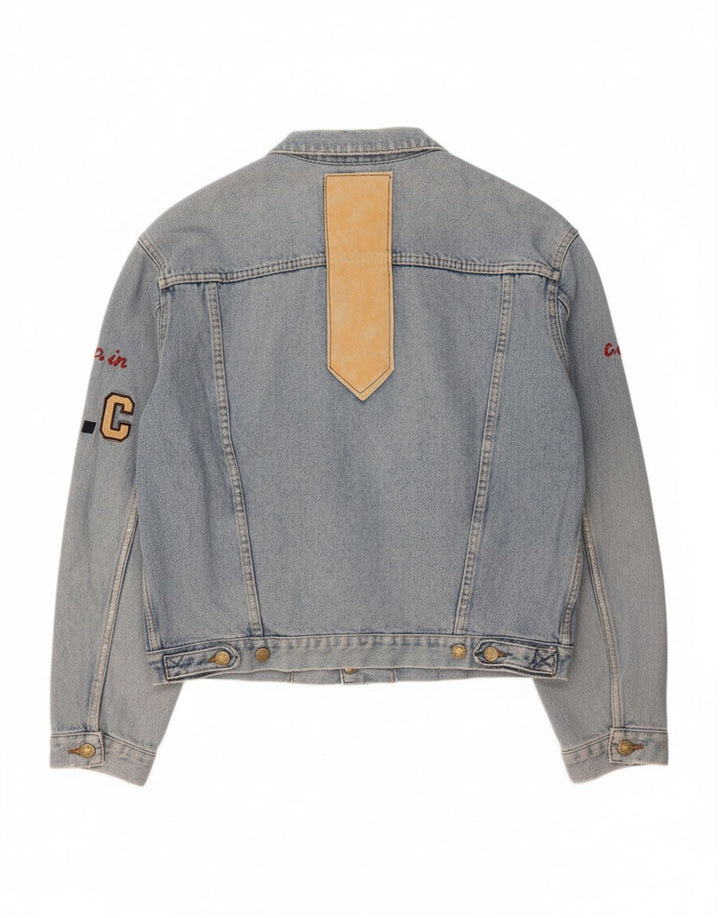 UNIFORM Mens Graphic Denim Jacket UK 38 Medium Blue