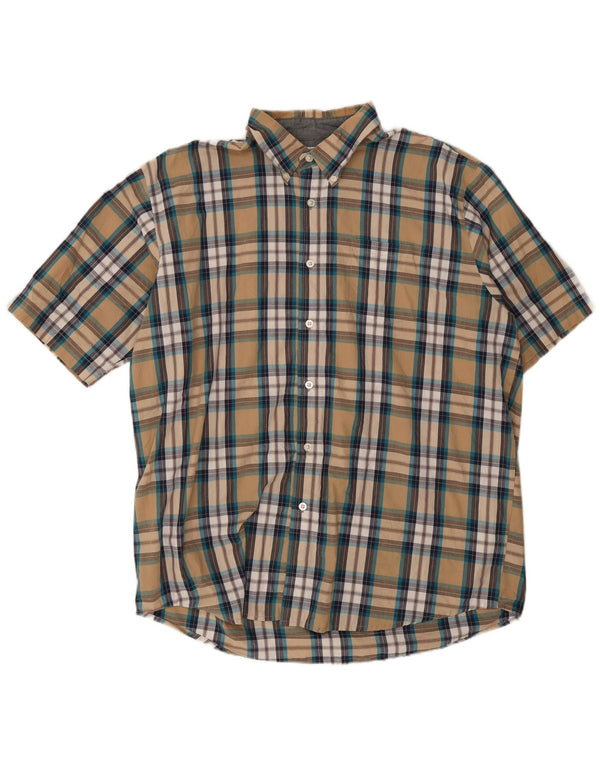 Wrangler Mens Short Sleeve Shirt XL Beige Check Cotton
