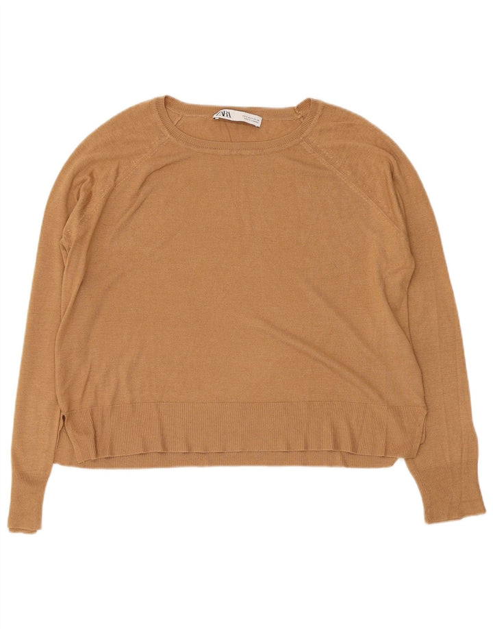 ZARA Womens Crop Oversized Boat Neck Jumper Sweater UK 10 Small Brown