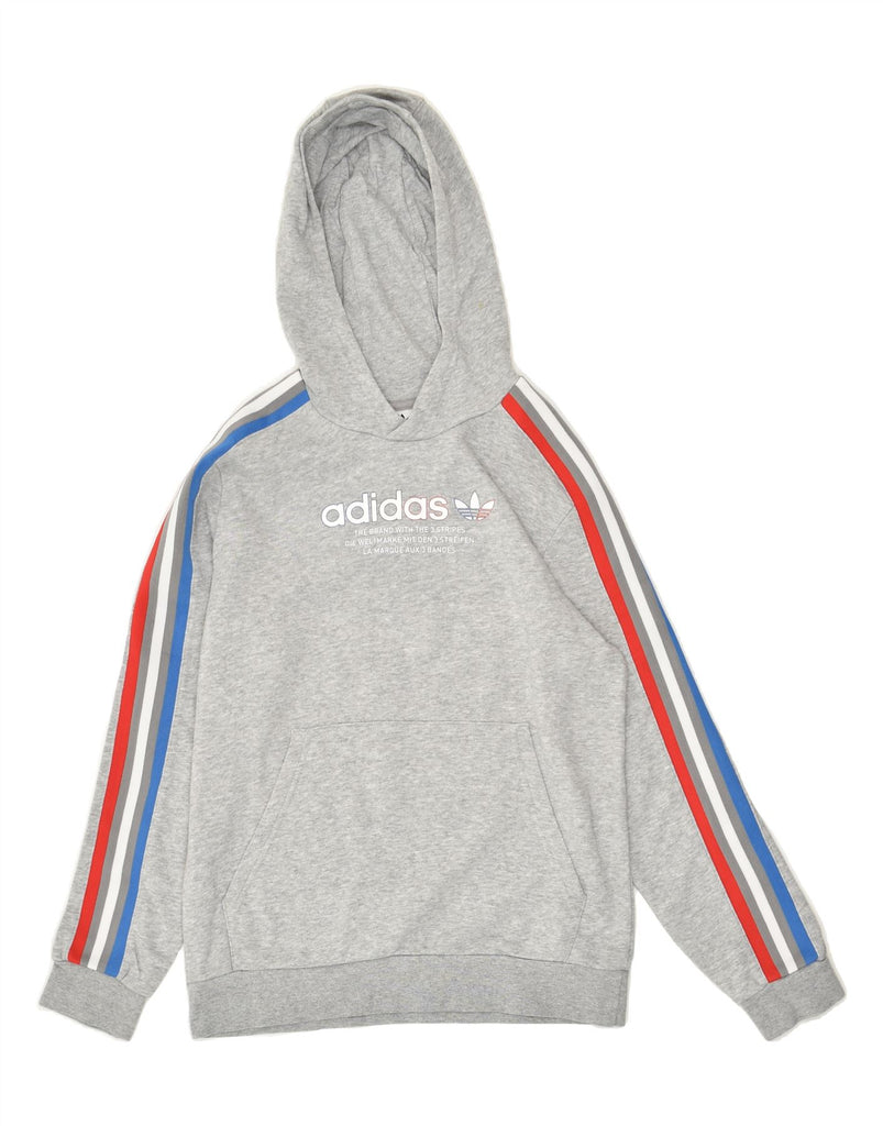 ADIDAS Boys Graphic Hoodie Jumper 13-14 Years Grey Cotton | Vintage Adidas | Thrift | Second-Hand Adidas | Used Clothing | Messina Hembry 