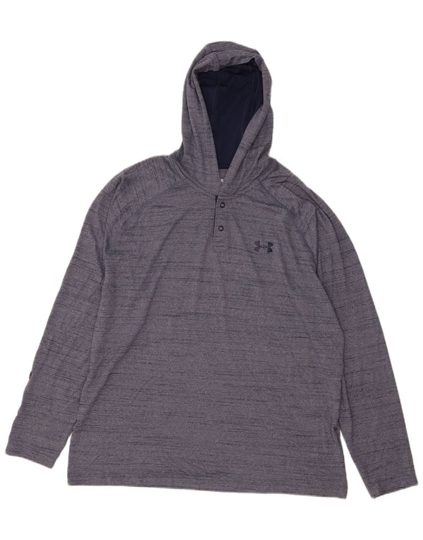 UNDER ARMOUR Mens Heat Gear Hooded Top Long Sleeve Large Navy Blue Flecked
