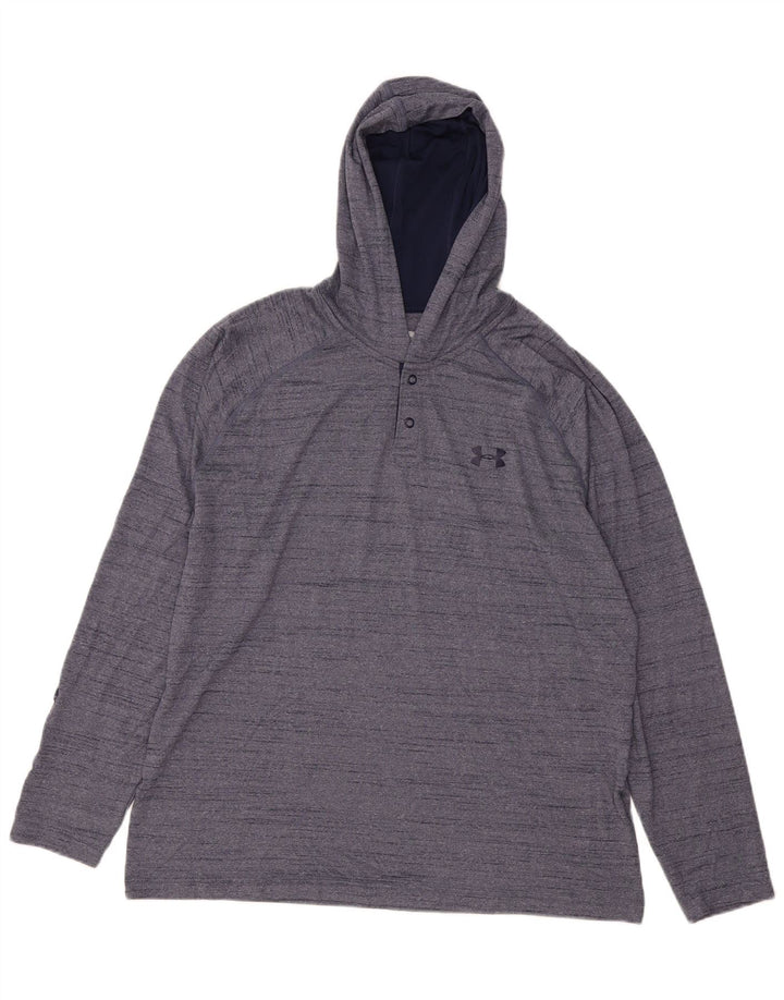 UNDER ARMOUR Mens Heat Gear Hooded Top Long Sleeve Large Navy Blue Flecked