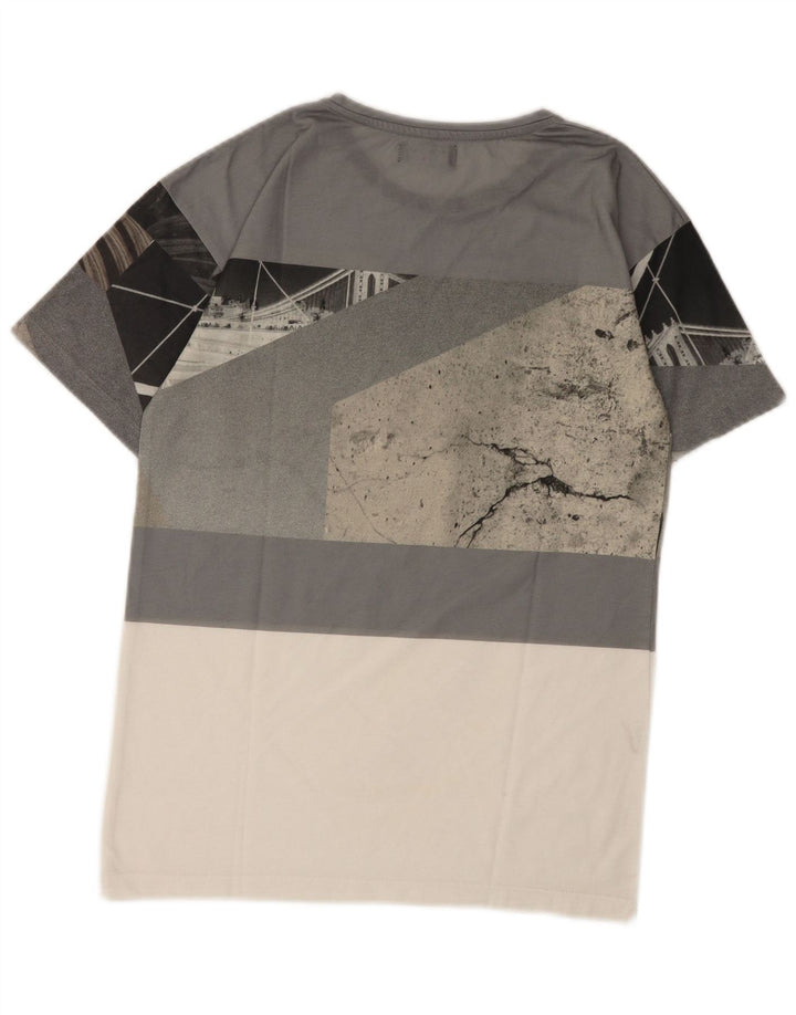Zara Mens Graphic T-Shirt Top Small Grey Colourblock