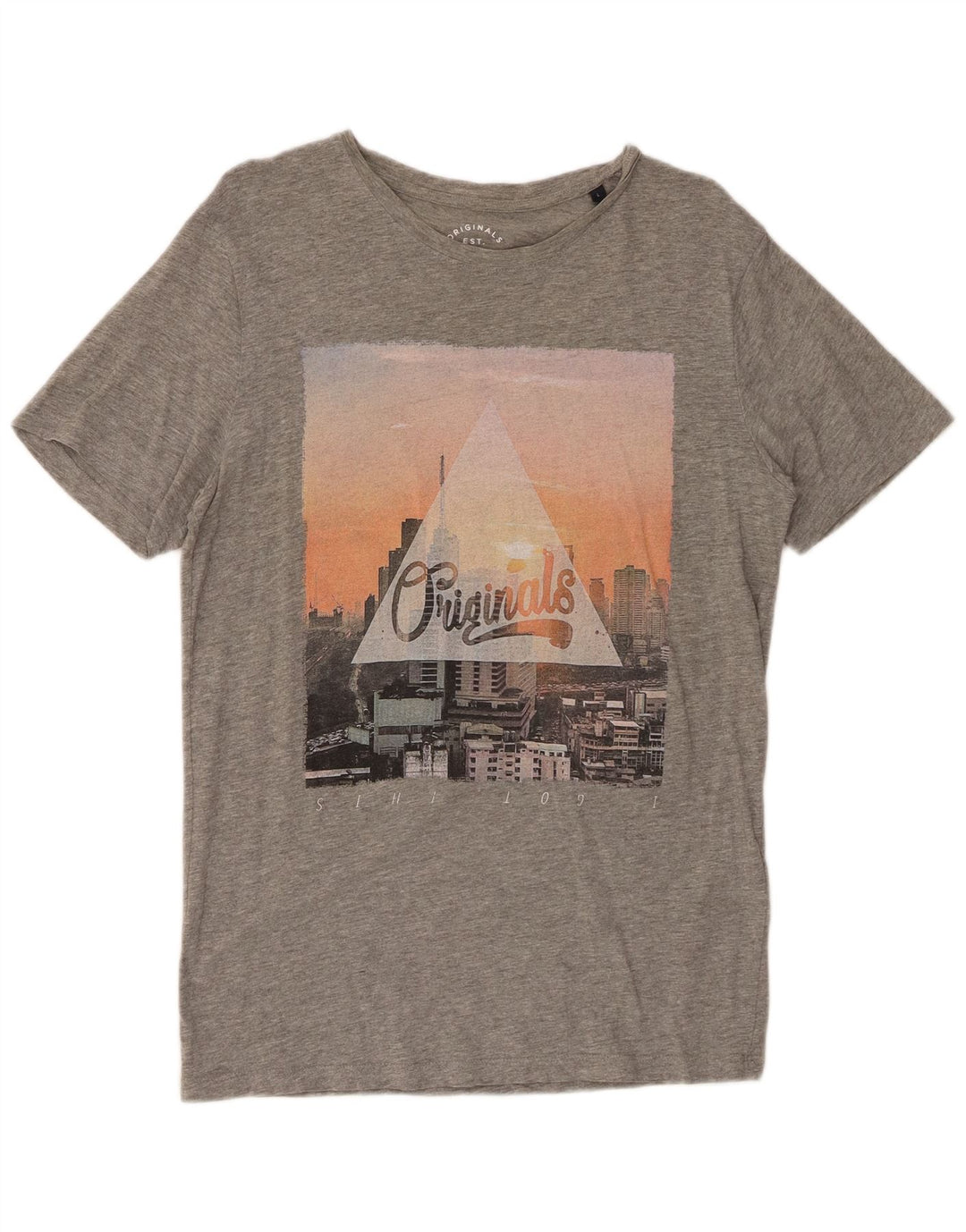 JACK & JONES Mens Graphic T-Shirt Top Large Grey Flecked Cotton